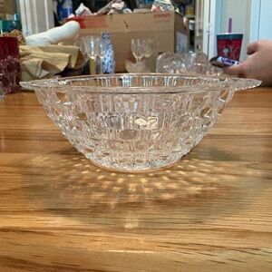 Basket weave design 4 1/2 inch handles berry bowl Clear Glass Bowl no flaws